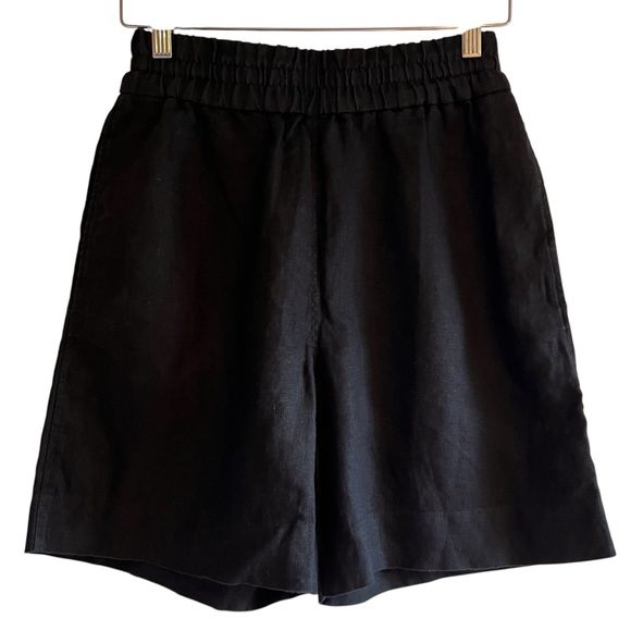 COS linen elastic high waist relaxed fit black shorts Sz XS excellent condition - Picture 2 of 12